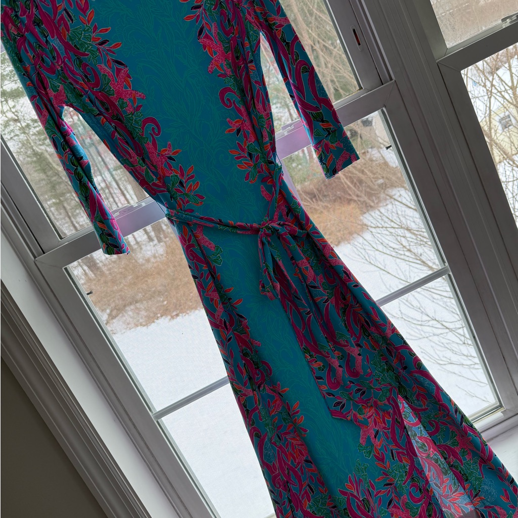Lilly Pulitzer Teal And Pink Long Sleeve Dress